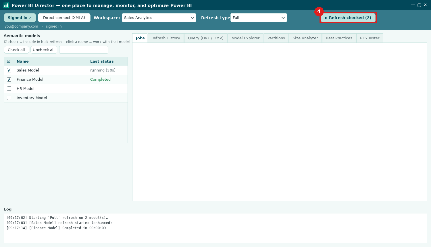 Step: the bulk refresh button and live per-model status